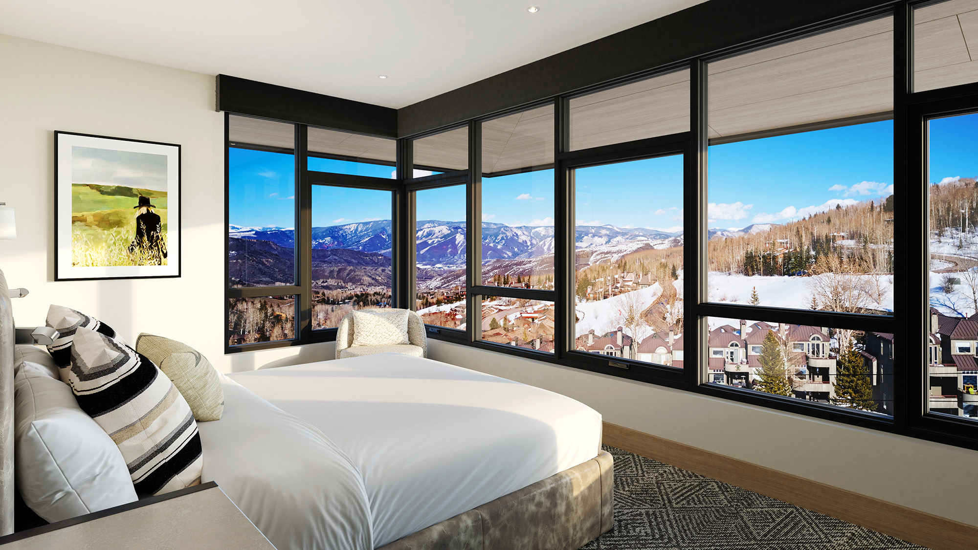 Bedroom Interior Rendering Cirque Residences at Viceroy Snowmass;