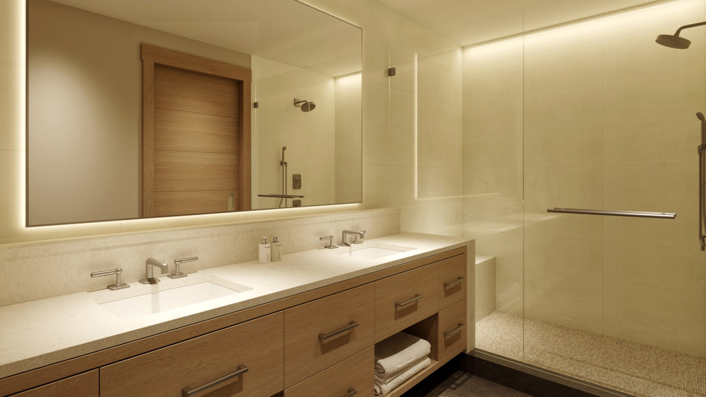 His and Her Sinks in Bathroom Interior Rendering Cirque Residences at Viceroy Snowmass;